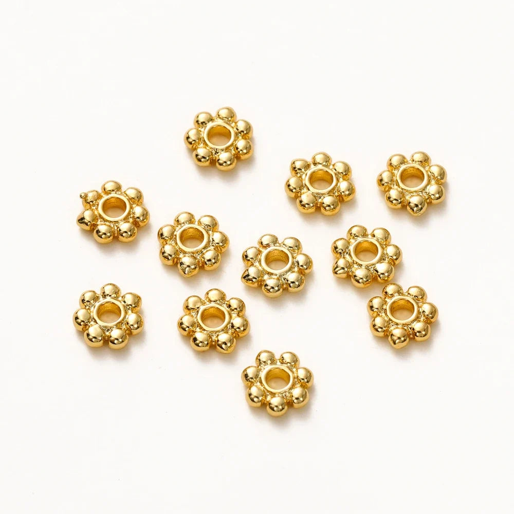 20pcs 14K 18K Gold Color Daisy Spacer Beads Mini Brass Spacer Beads Charms Pendants for DIY Bracelet Necklace Jewelry Making