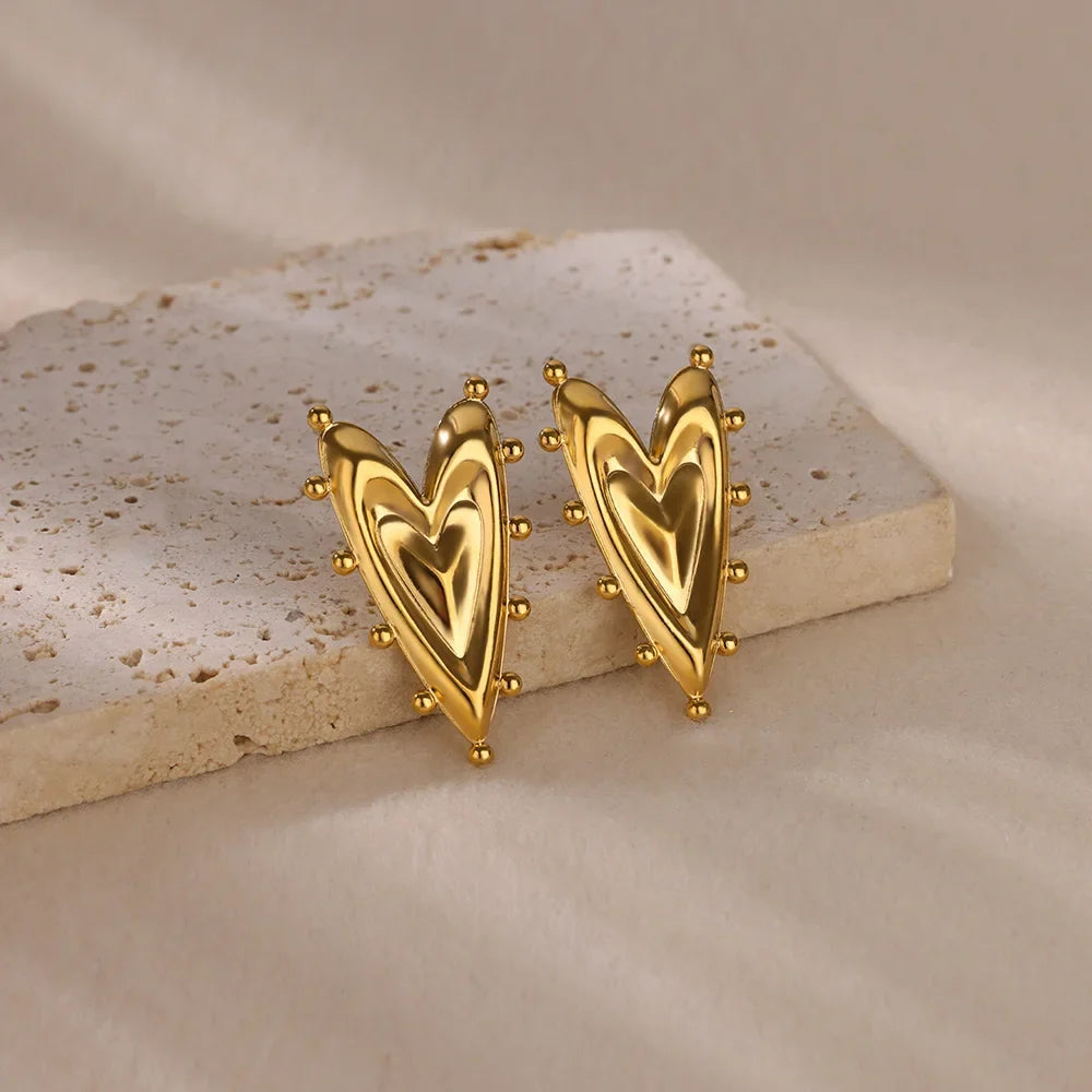 Gothic Heart Earring For Women Stainless Steel Golden Love Earring Wedding Couple Piercing Jewelry Valentine Day Gift сер