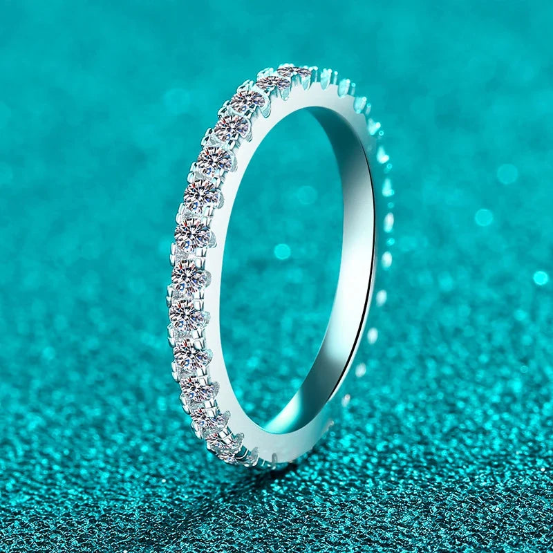 NeeTim D Color 2mm Full Moissanite Diamond Ring for Women Sterling Silver 925 with Gold Plated Wedding Bridal Band Rings Jewelry