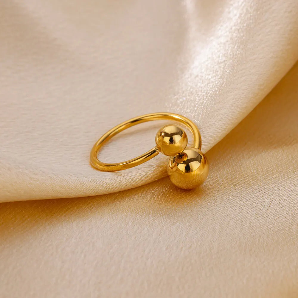 Punk Chunky Ball Rings For Women Men Gold Color Stainless Steel Anxiety Beads Ring Trendy Jewelry Finger Accessories Gift BFF