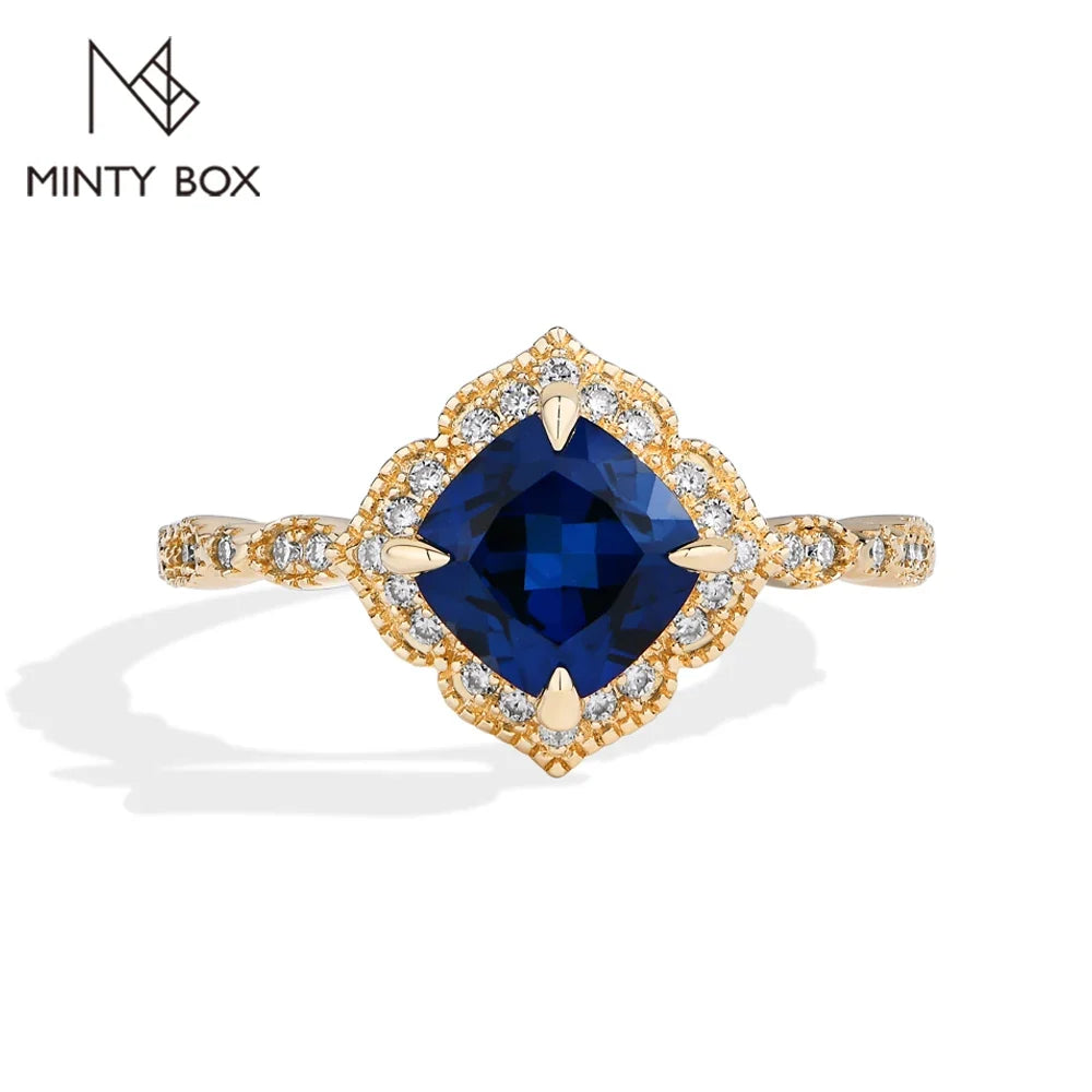 MINTYBOX S925 Silver 2.0ct Cushion Sapphire Engagement Rings for Women Lab Gemstone Halo Ring Wedding Fine Jewelry Bride's gift