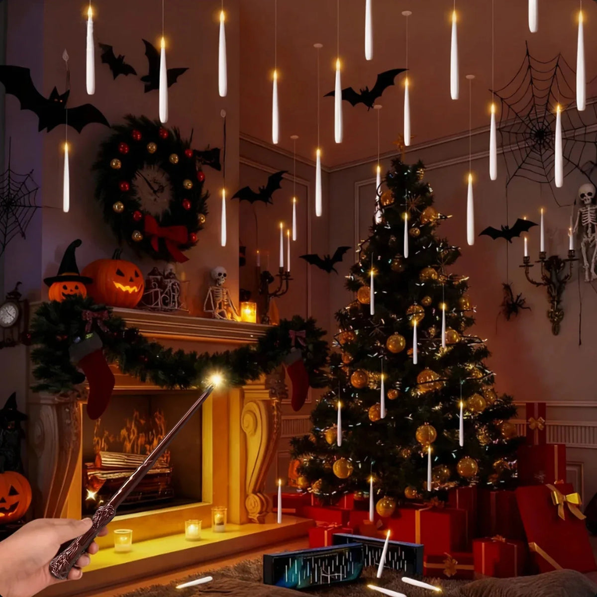 12/10 PCS LED Floating Candles with Magic Wand Flameless Flying Candle Flickering Burning Candles for Wedding Holiday Decoration