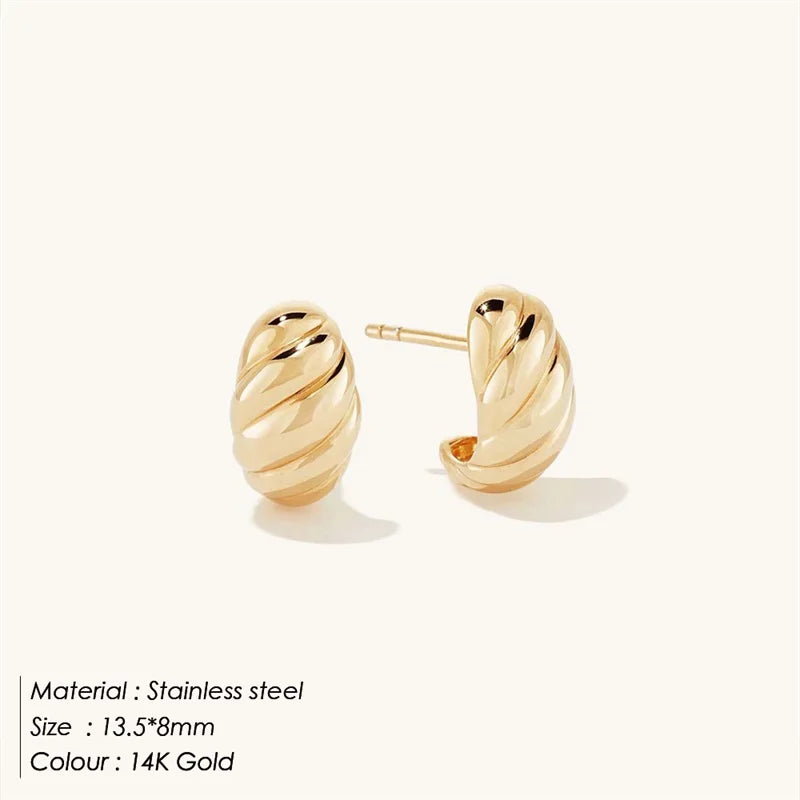 SUNIBI Stainless Steel Stud Earring for Women Gold Color Silver Color Simple Earrings Wives Smooth Thick Hoop Fashion Jewelry