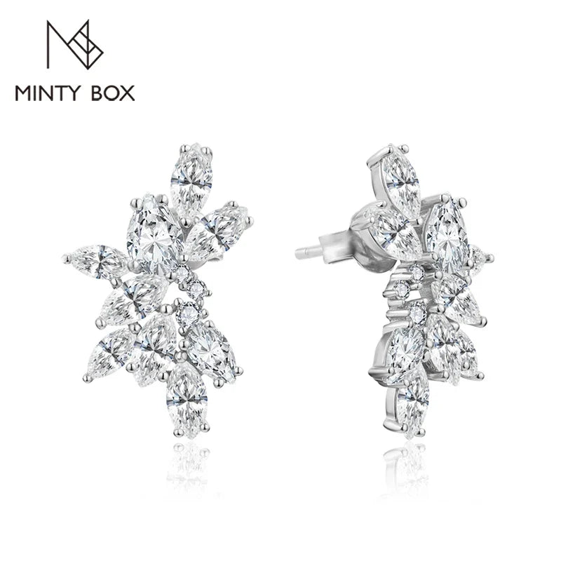 MINTYBOX Moissanite Diamond Cluster Stud Earrings Solid S925 Sliver 18k Gold Plated for Women Wedding Engagement Luxury Jewelry