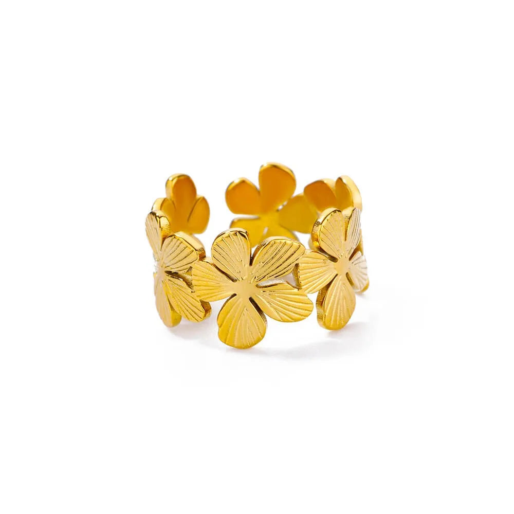 Stainless Steel Exaggerated Big Flower Rings For Women Gold Color Sunflower Finger Ring Female Fashion Aesthetic Jewelry Gift