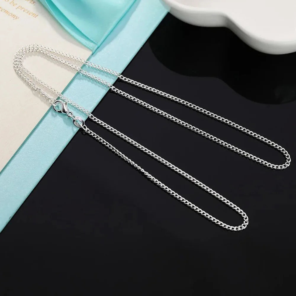 925 Sterling Silver 2MM 40-75cm Side Chain Necklace Men Women Charm Wedding Party Gift Jewelry Christmas Accessories