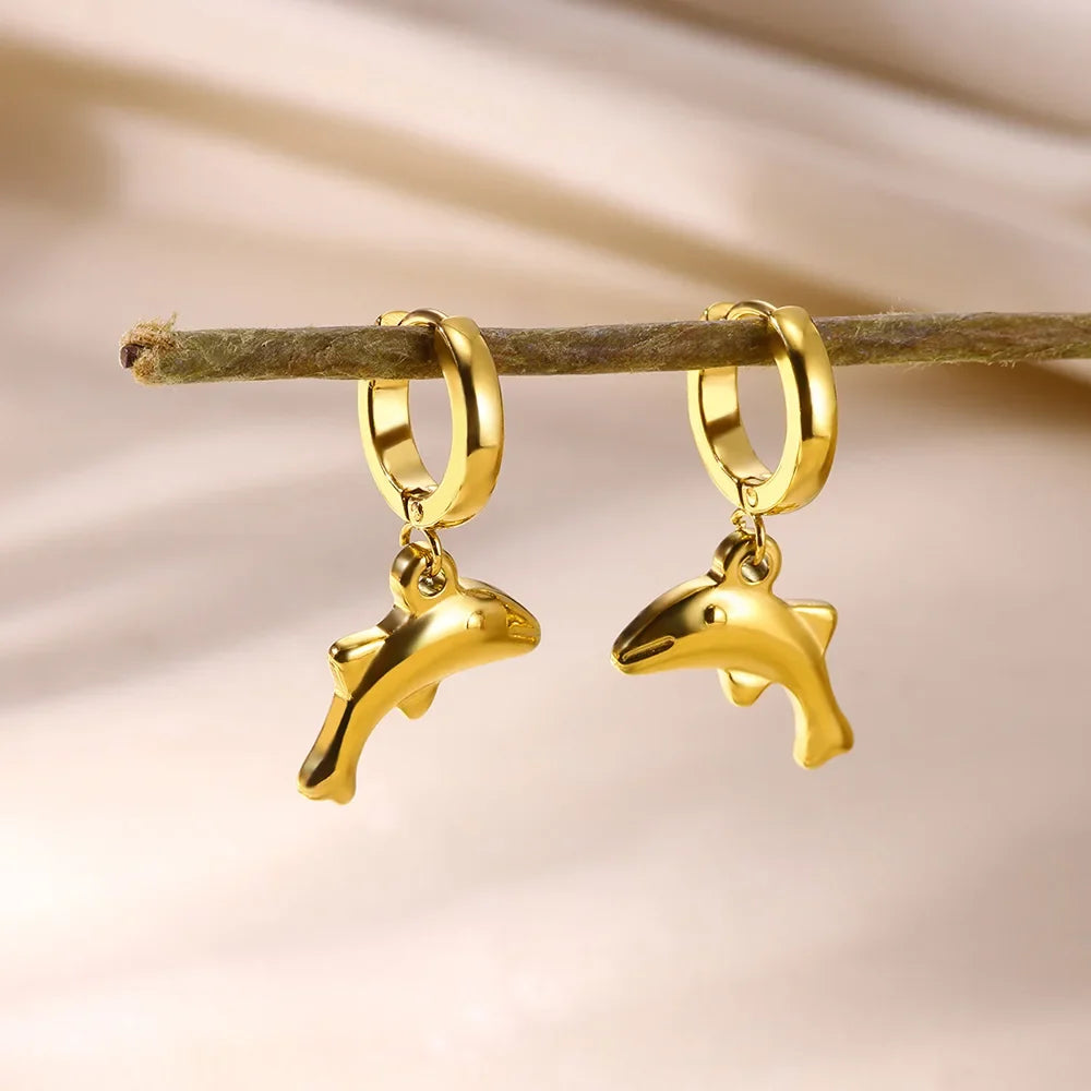 Freshwater Ocean Starfish Shell Hoop Earrings For Women Elegant Stainless Steel Gold Color Aretes Christmas jewelry accessories