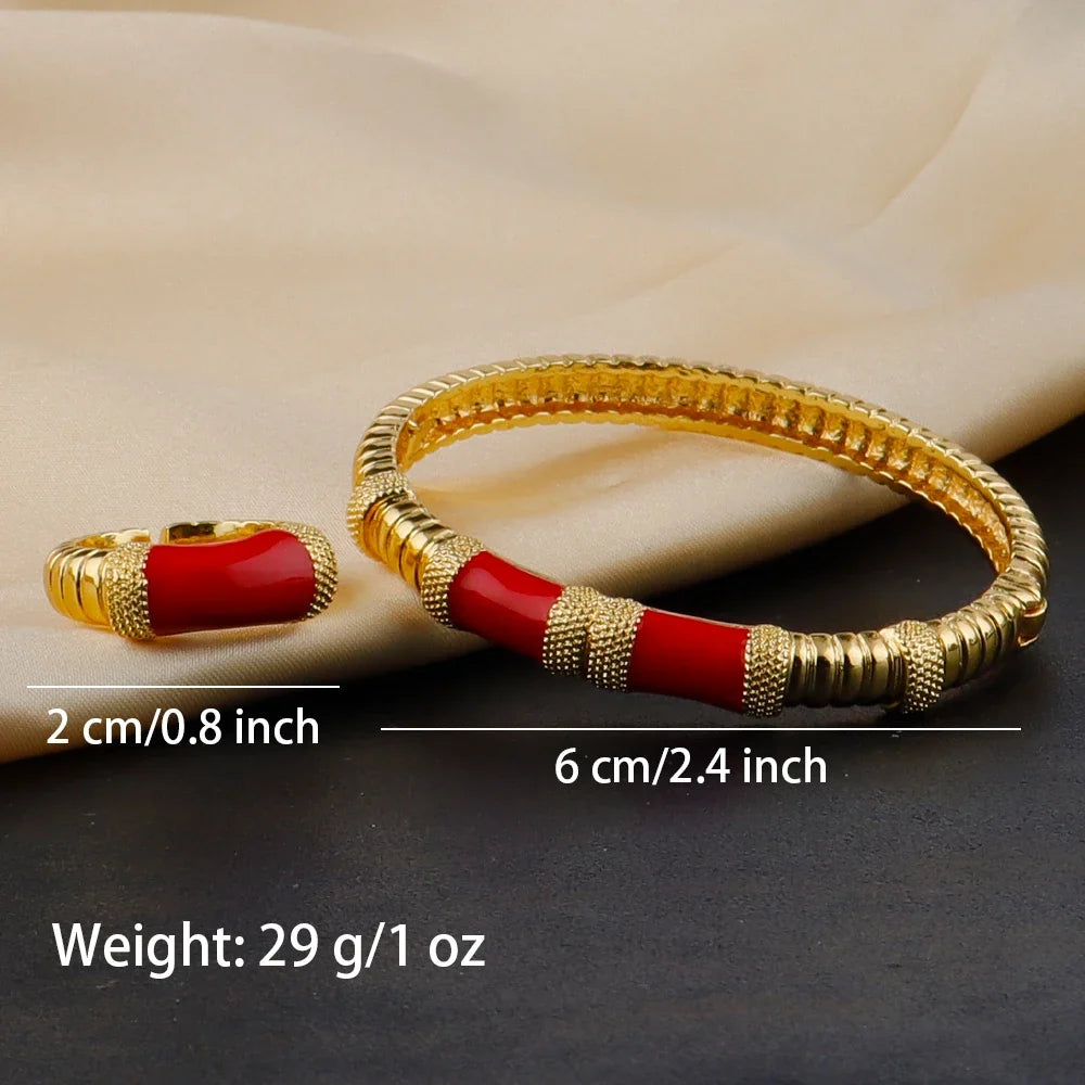 gold plated ring and bracelet nigerian jewelry set High Temperament Multy Colors Personalized bracelets Girl Gift Free Shipping
