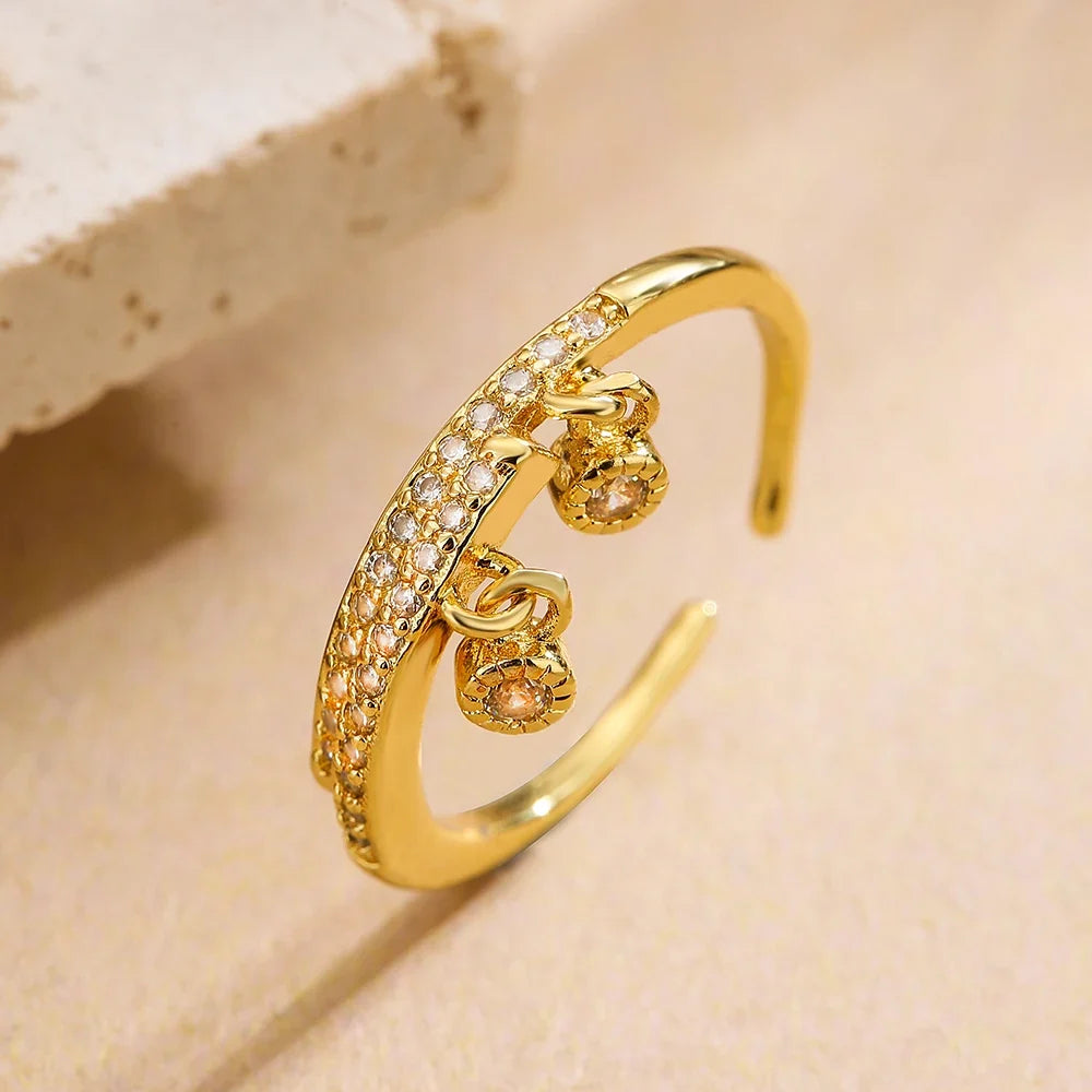 NEWBUY Unique Design Heart Lock Love Open Rings For Women Girl Gold Color High Quality Engagement Jewelry Femme Bijoux