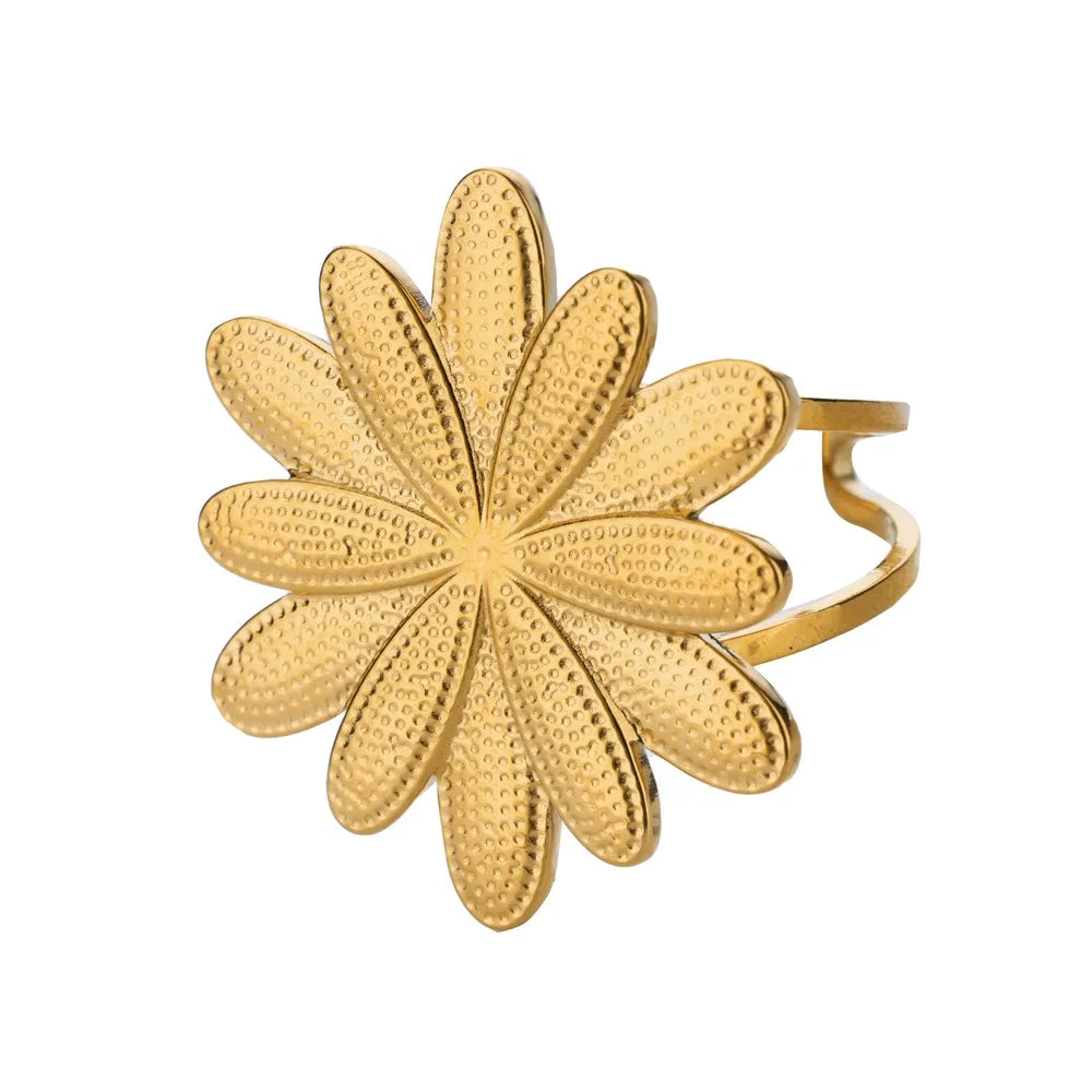 Stainless Steel Exaggerated Big Flower Rings For Women Gold Color Sunflower Finger Ring Female Fashion Aesthetic Jewelry Gift