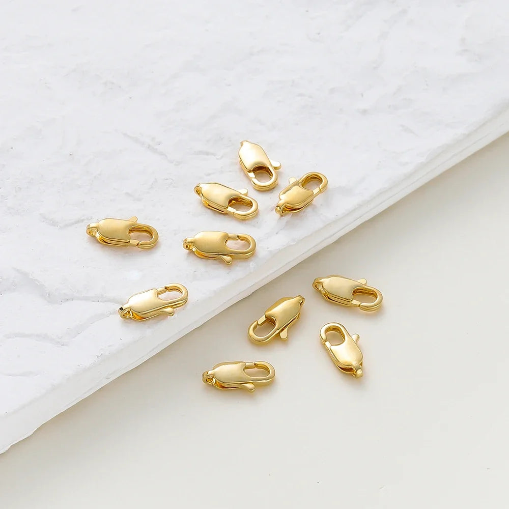 10pcs/lot 14K 18K Gold Plated Lobster Clasps Jump Rings End Chain Connector Hooks For DIY Necklace Bracelet Making Components