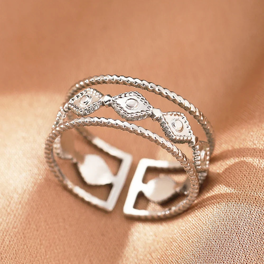 Stainless Steel Rings Vintage Exquisite Hollow Adjustable Open Statement Rings Light Luxury Fashion Rings For Women Jewelry New