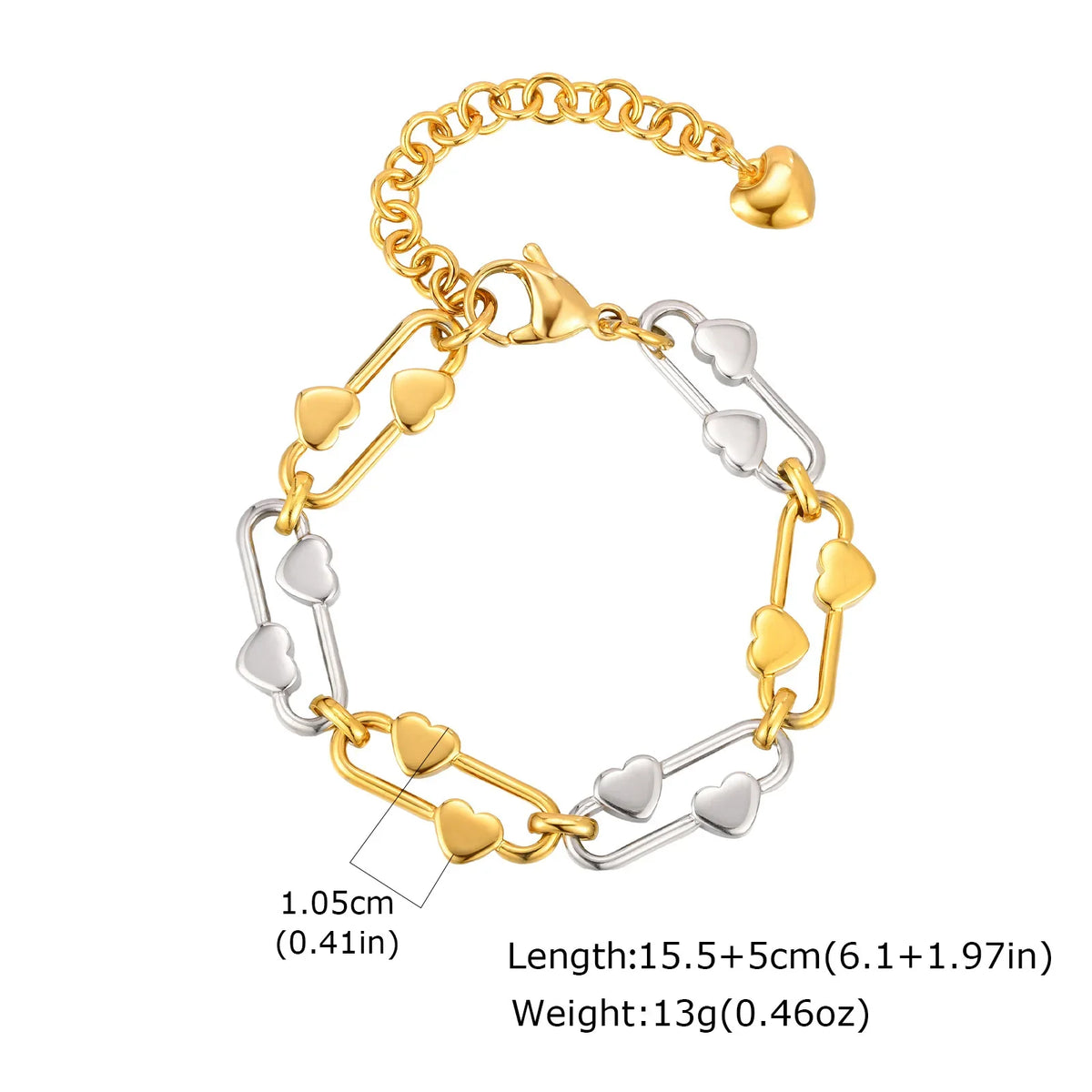 Two Tone Chain Bracelet for Women, Chunky Mixed Metal Link, Stainless Steel Waterproof Jewelry, Stylish Adjustable Wristband