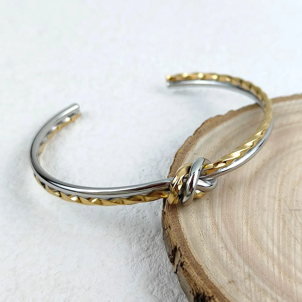 Women's Bangles Twisted Wrap Knot Bracelet Punk Stainless Steel Jewelry for Men Women Wrist Cuff Bracelets Bangle Accessories