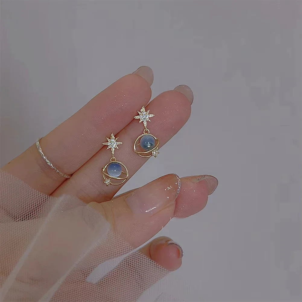 Fashion Cosmic Star River Earrings Blue Opal Niche Unique Planet Earrings Ear Studs Women Versatile Ear Jewelry