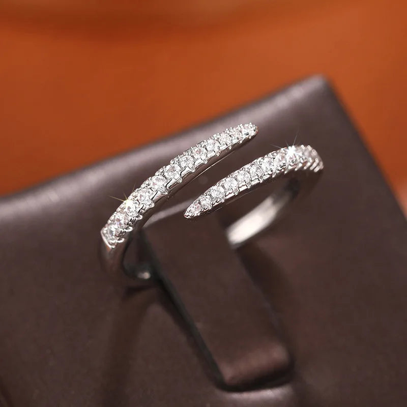 925 Sterling Silver Trendy Circle Finger Rings for Women Dazzling CZ Adjustable Ring Daily Wear Stackable Accessory Fine Jewelry