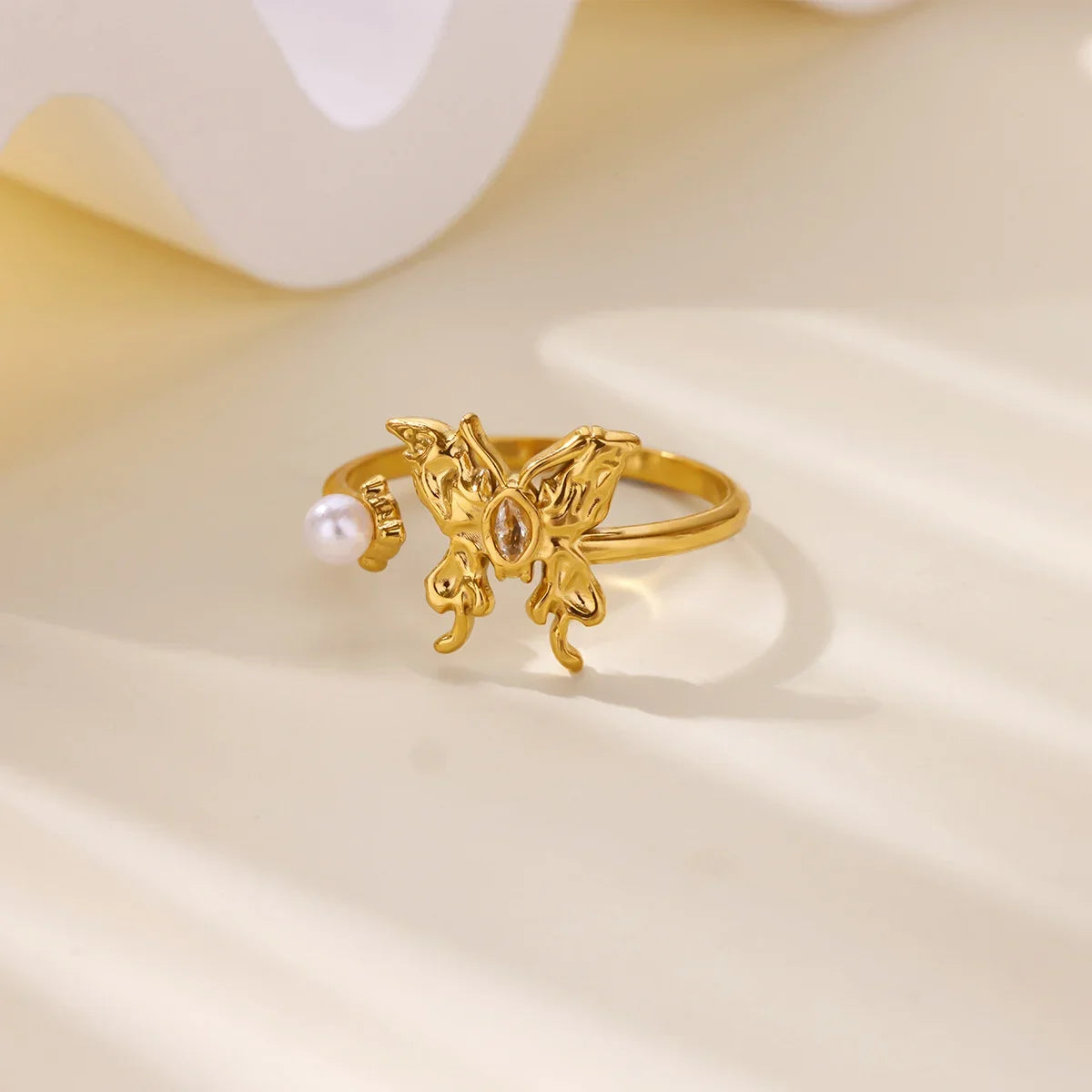 Stainless Steel Butterfly Bow Rings for Women Fashion Zircon Heart Open Ring Trendy Aesthetic Jewelry Party Wedding Gift