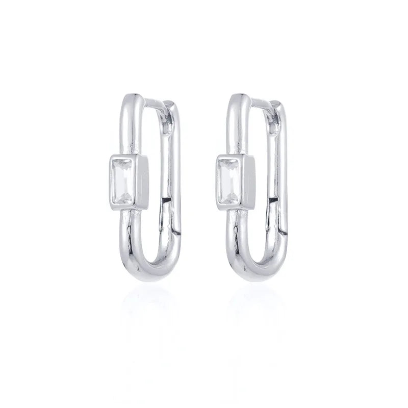1pair Women's Colorful Zircon Square Ear Clip Geometric U-shape Hoop Earrings Daily Party Pairing With Jewelry
