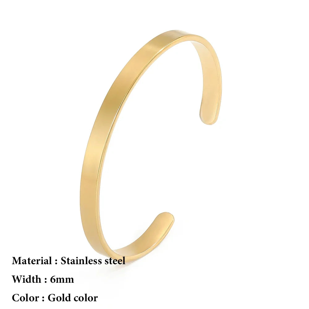 SUNIBI 4mm 6mm Stainless Steel Cuff Gold Color Bracelet Bangle for Women Jewelry Gifts Wholesale Dropshipping