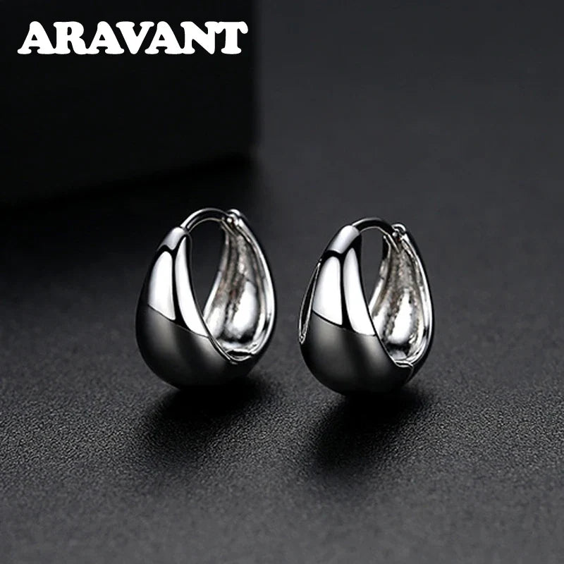 925 Silver 14mm 18K Gold Egg Hoop Earring For Women Fashion Jewelry