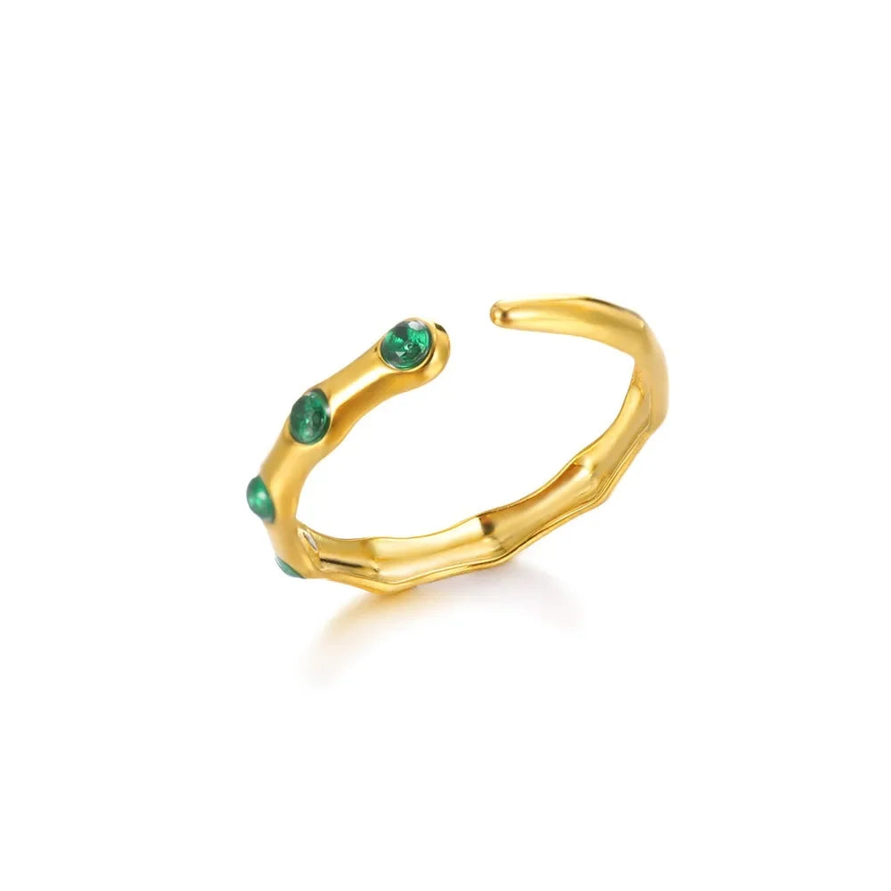 Zircon Geometric Rings For Women Stainless Steel Gold Color Open Adjustable Ring 2025 New Fashion Wedding Couple Jewelry Gift