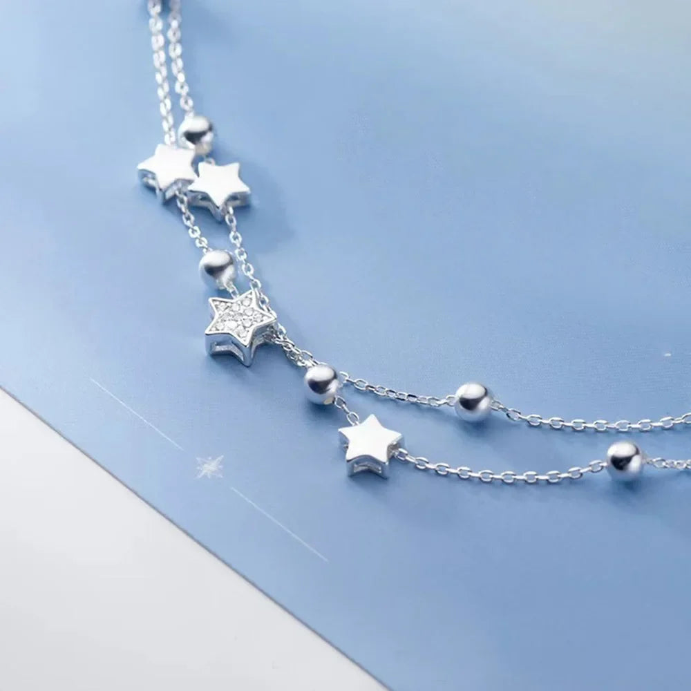 925 Stamp Silver Color Star Bracelet Fashion Korean Five-pointed Stars Crystal Double Bracelet Dropshipping Wholesale