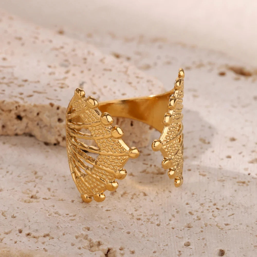 Starfish Shell Conch Stainless Steel Open Rings For Women Gold Color Adjustable Finger Ring Fashion Sea Vacation Jewelry Gifts