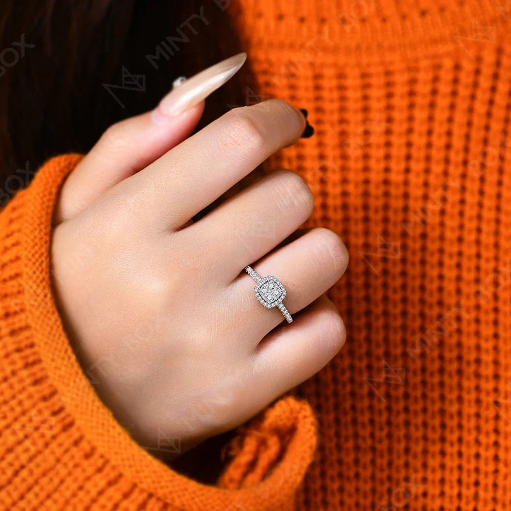 MINTYBOX S925 Sterling Silver Halo Moissanite Engagement Ring for Women Classic Lab Diamond Rings 18K Plated Wedding Fine Jewelr