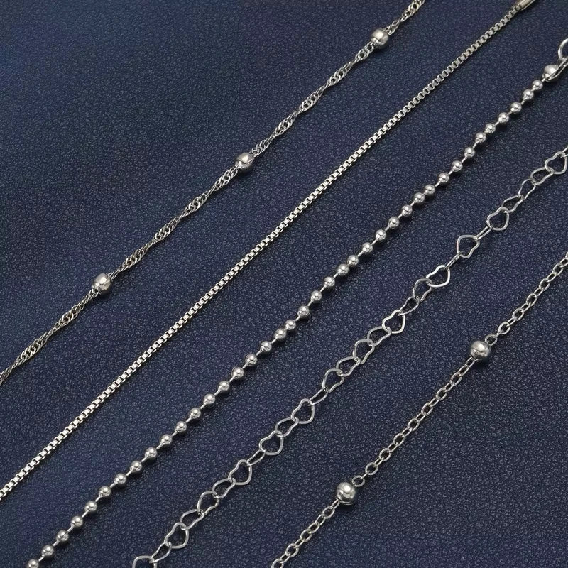 5 Pcs Set Silver Color Chain Bead Bracelets for Women Simple Elegant Vacation Beach Party Casual Jewelry Versatile Daily Wear
