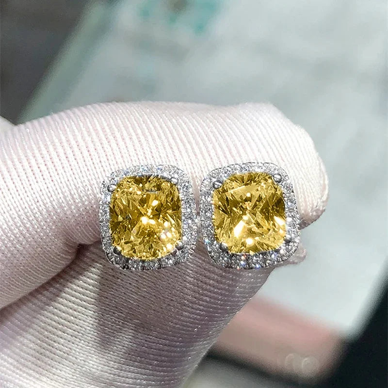Ne'w Bright White/Yellow/Pink CZ Stud Earrings for Women Fashion Contracted Jewelry High Quality Wedding Engagement