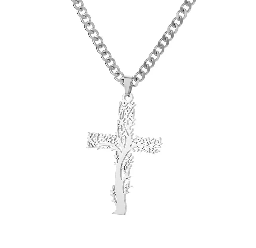 Stainless Steel Cross Necklace For Women Gold Color Chain Cross Pendant Necklaces Retro Religion Jewelry Gift bijoux femme