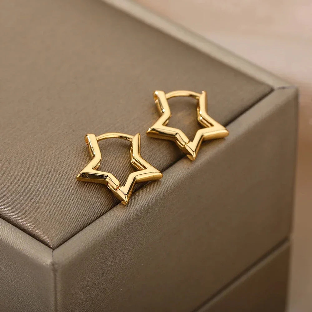 Heart Stainless Steel Earrings for Women Zircon Gold Color Hoop Earring Aesthetic Waterproof Ear Piercing Jewelry Accessories