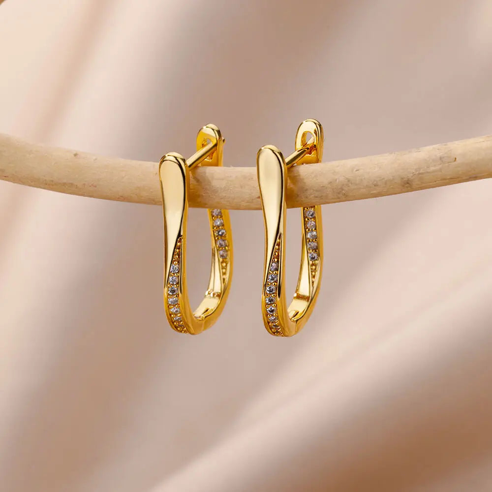 Stainless Steel Hoop Earrings For Women Gold Color Geometric Square Zircon Earring Female Wedding Aesthetic Jewerly Gift mujer