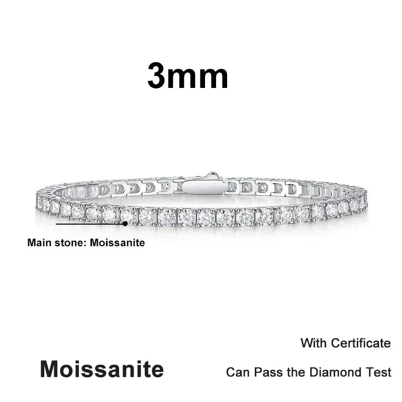 NeeTim 3mm 4mm 5mm 6.5mm Moissanite Tennis Bracelet Original s925 Sterling Silver Lab Diamond Bracelets for Women Men Chains