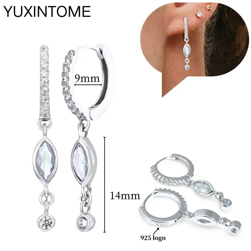 925 Sterling Silver Ear Needle Fashion Hoop Earrings White Crystal Luxury Women's Silver Earrings Wedding Women's Jewelry Gift