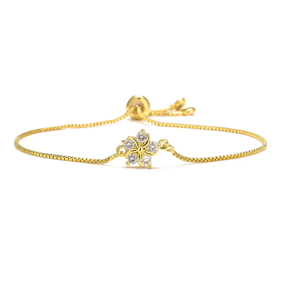 NEWBUY Fashion Gold Color Colourful CZ Zircon Flower Charm Bracelets For Women Party Jewelry Accessories