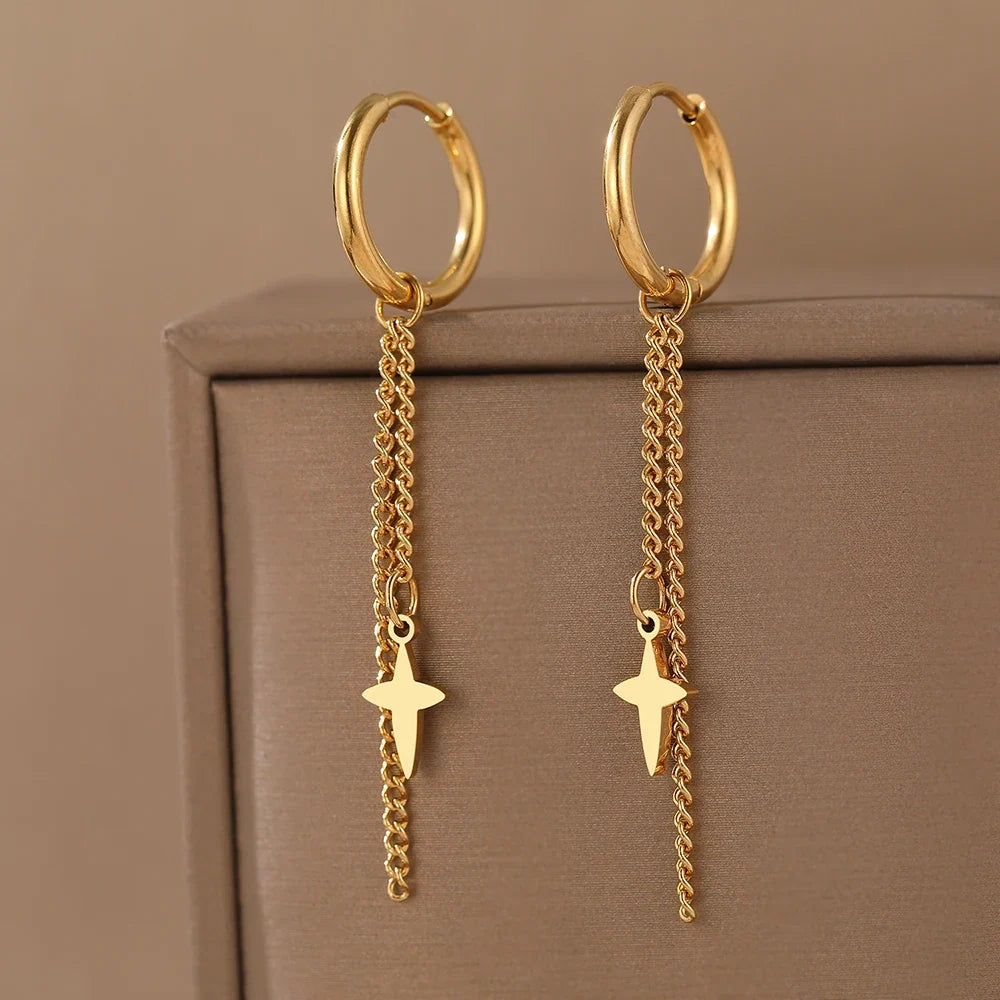 Aomogo Stainless Steel Earrings Minimalist Geometric Hexagonal 3D Design Gothic-Style Fashion Dangle Earrings Women's Jewelry