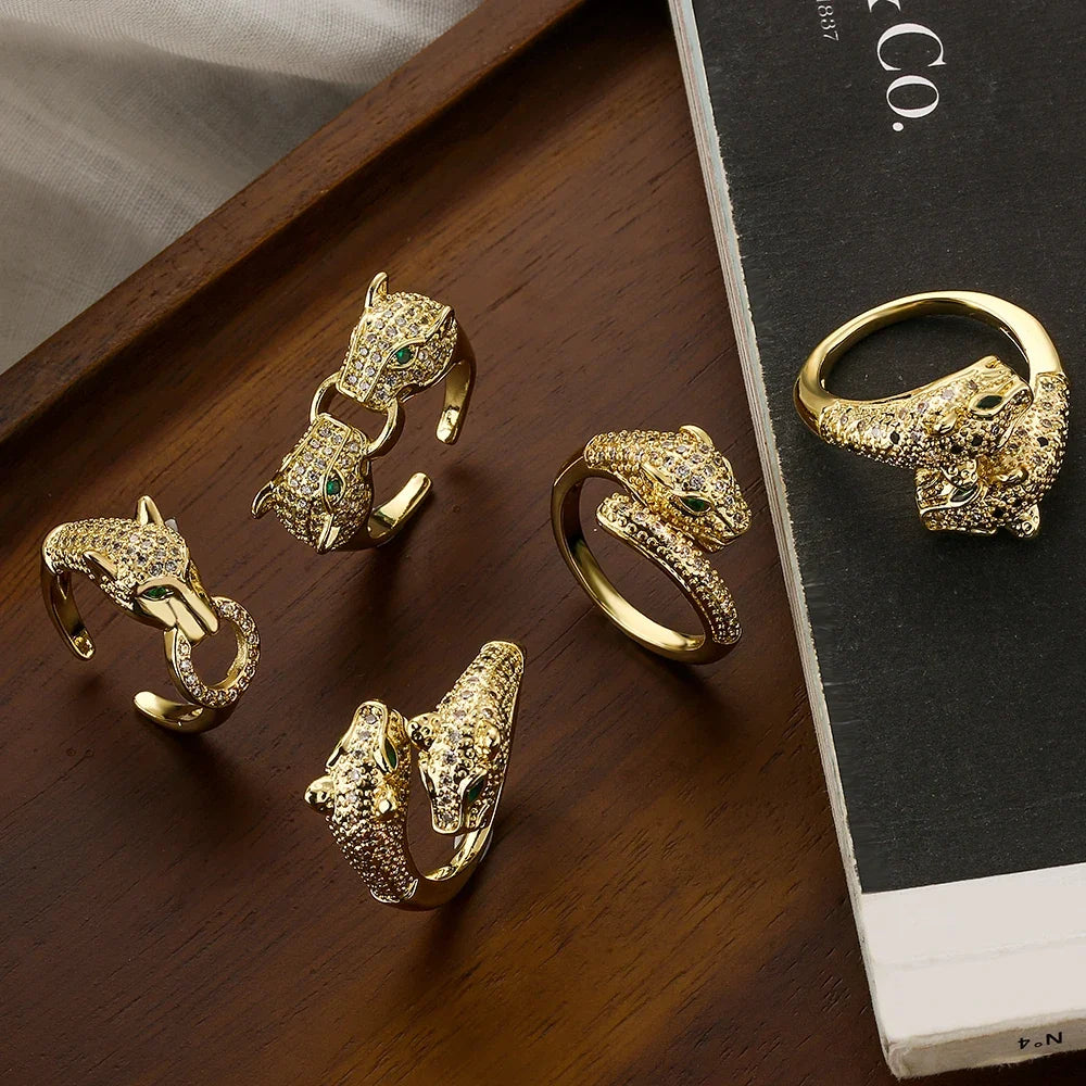 NEWBUY New High Quality Gold-Plated Zircon Hip-Hop Style Rings Fashion Delicate Leopard Ring Women's Party Jewelry Accessories