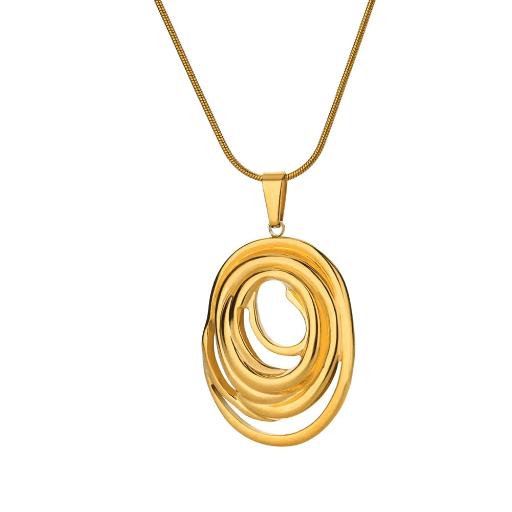 Hollow Geometric Oval Necklaces For Women Stainless Steel Gold Color Oval Pendant Necklace Party Christmas Jewelry Gift Femme