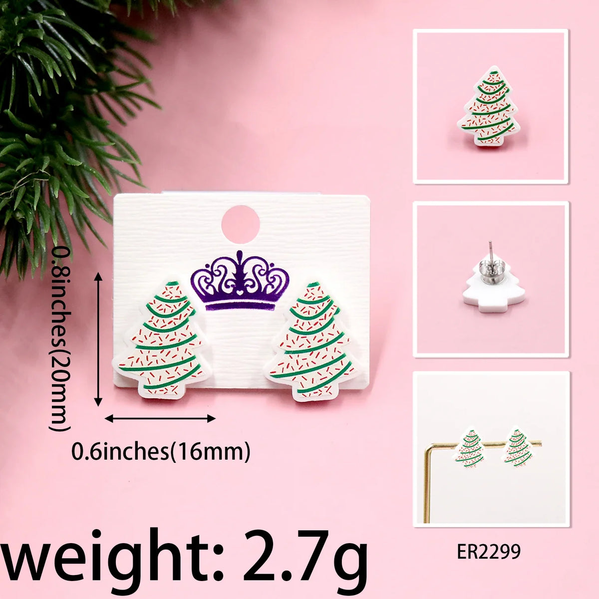 Custom Santa Hats Tree Mouse Head Turkey Glitter Acrylic Christmas Stud Earrings Stainless Steel Jewelry Wholesale