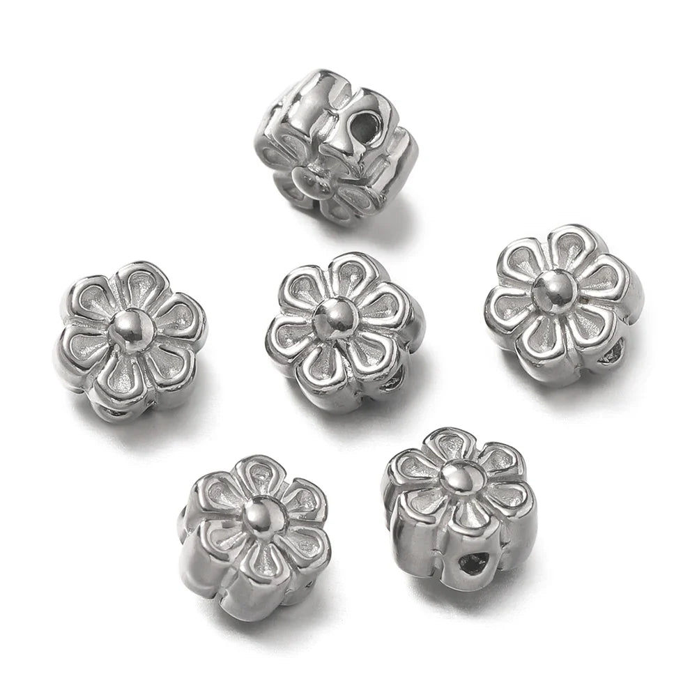 10Pcs/Pack Stainless Steel Various Shape Gold Steel Color Texture Spacer Beads for DIY Bracelet Jewelry Making Accessories