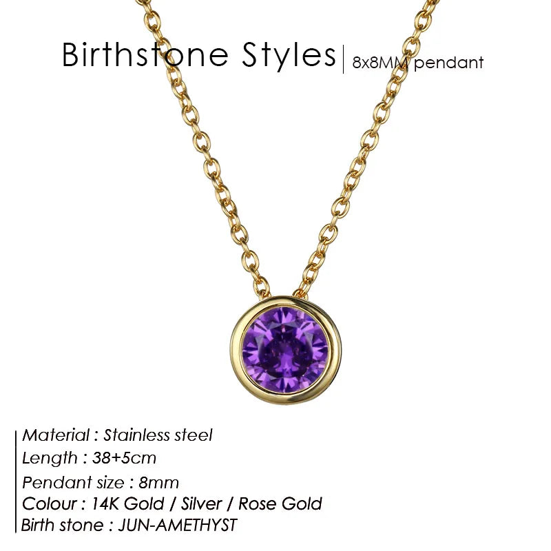 Classic Stainless Steel Necklace Women Designer Luxury Jewelry Gold Color Bride Statement 12 Birthstone Necklace