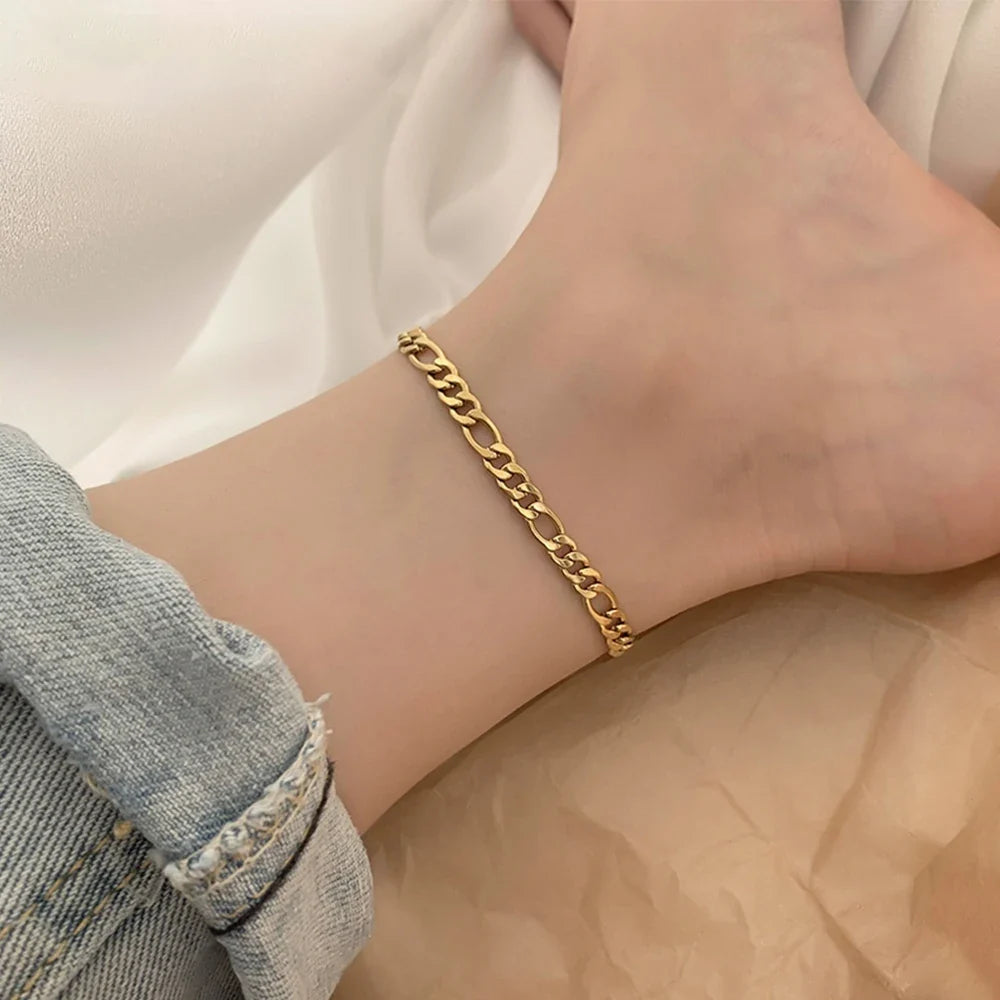 Franco Link Chain Anklets For Men Women Hip Hop Rapper Stainless Steel Foot Jewelry Leg Chain Ankle Cuban Chains