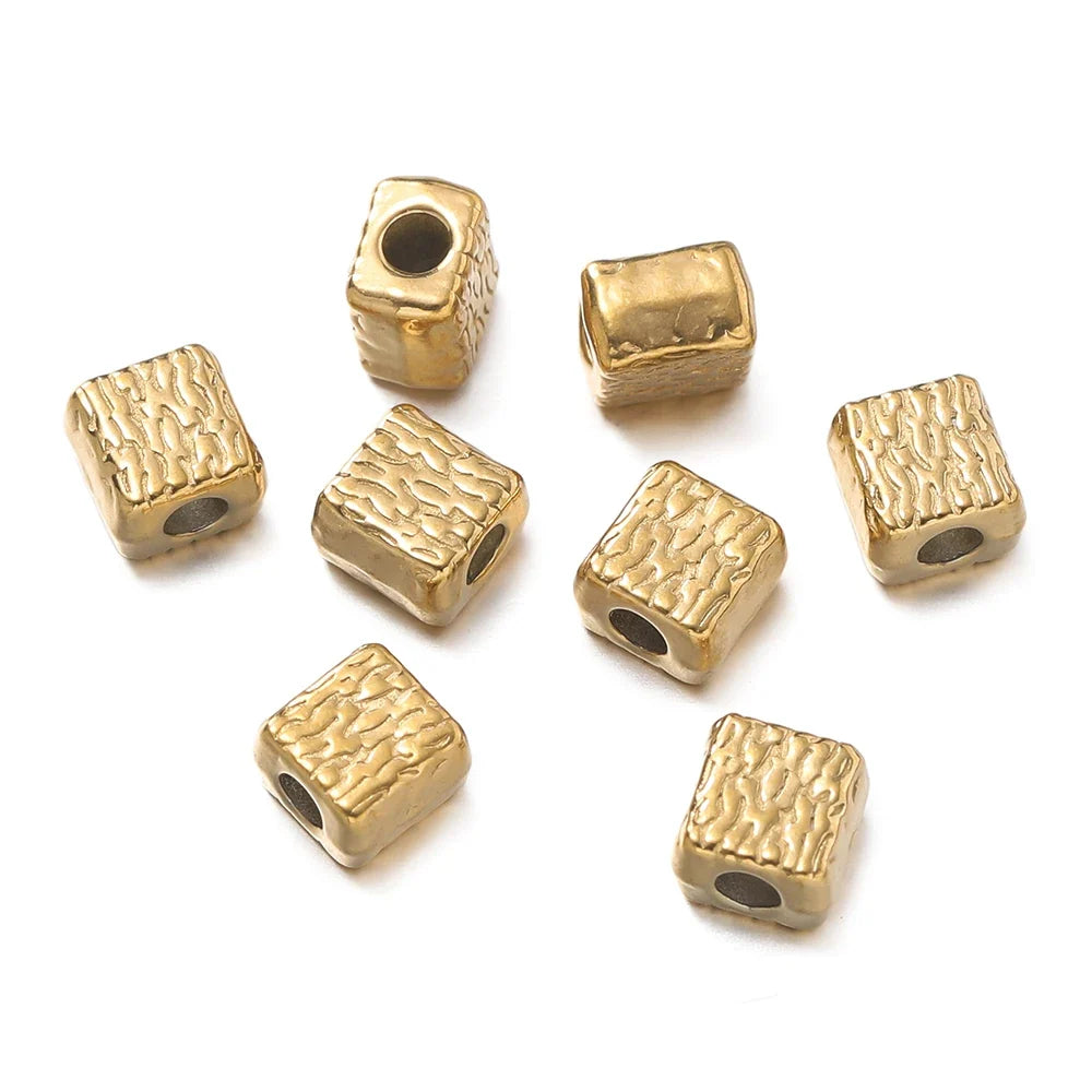 10Pcs/Pack Stainless Steel Various Shape Gold Steel Color Texture Spacer Beads for DIY Bracelet Jewelry Making Accessories