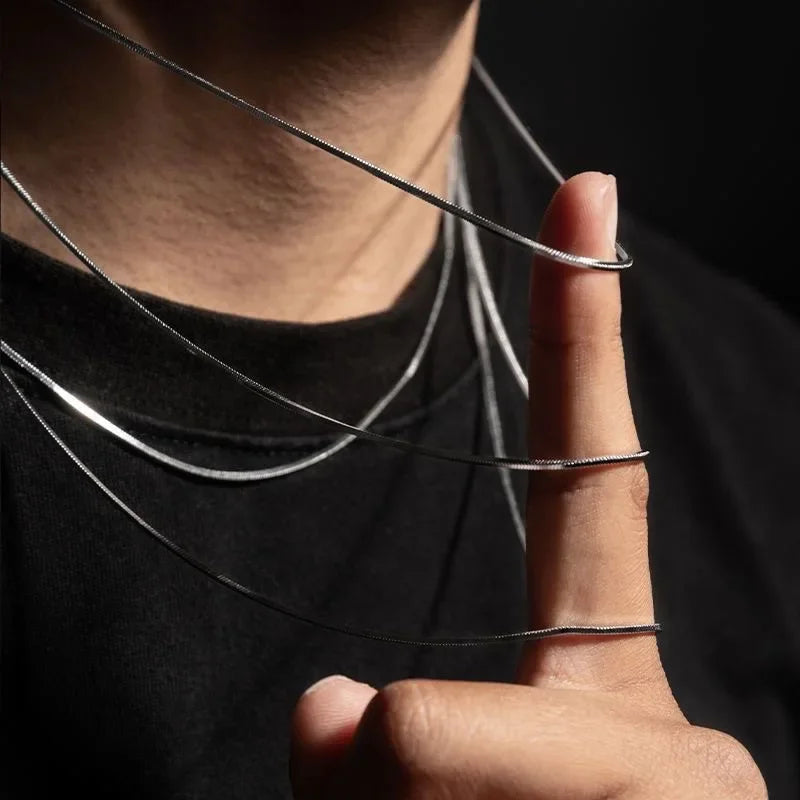 1Pcs Punk Hip-hop Snake Link Chain 925 Sterling Silver Necklace for Men Women Male Jewelry Gifts Cadenas Para Hombre