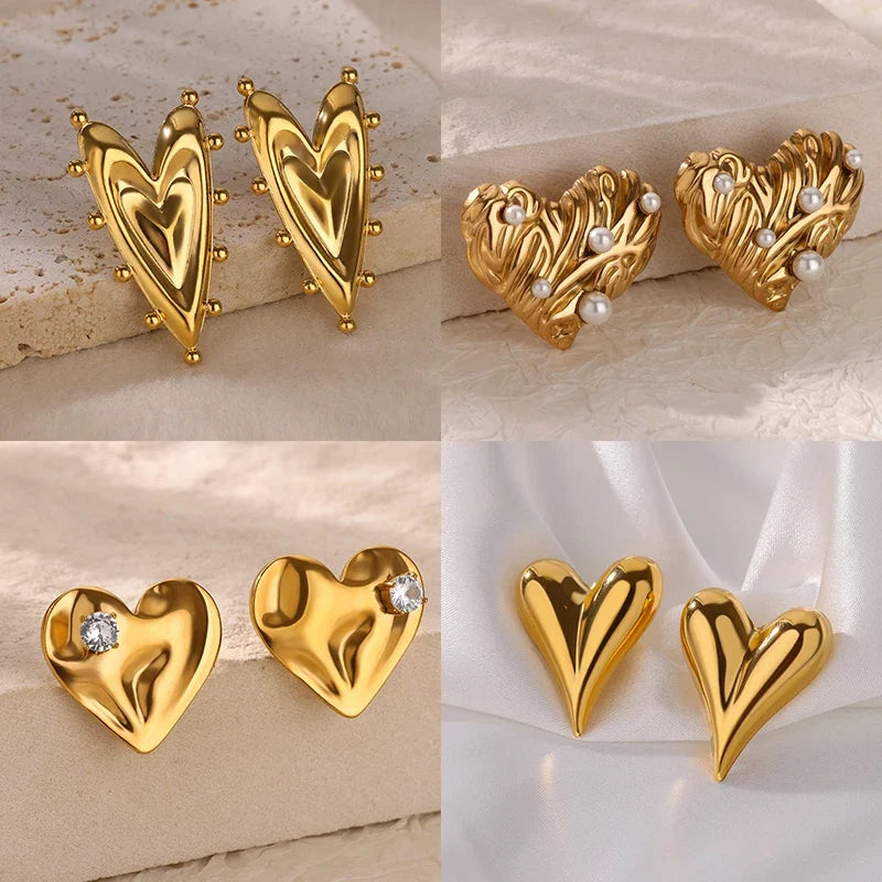 Gothic Heart Earring For Women Stainless Steel Golden Love Earring Wedding Couple Piercing Jewelry Valentine Day Gift сер