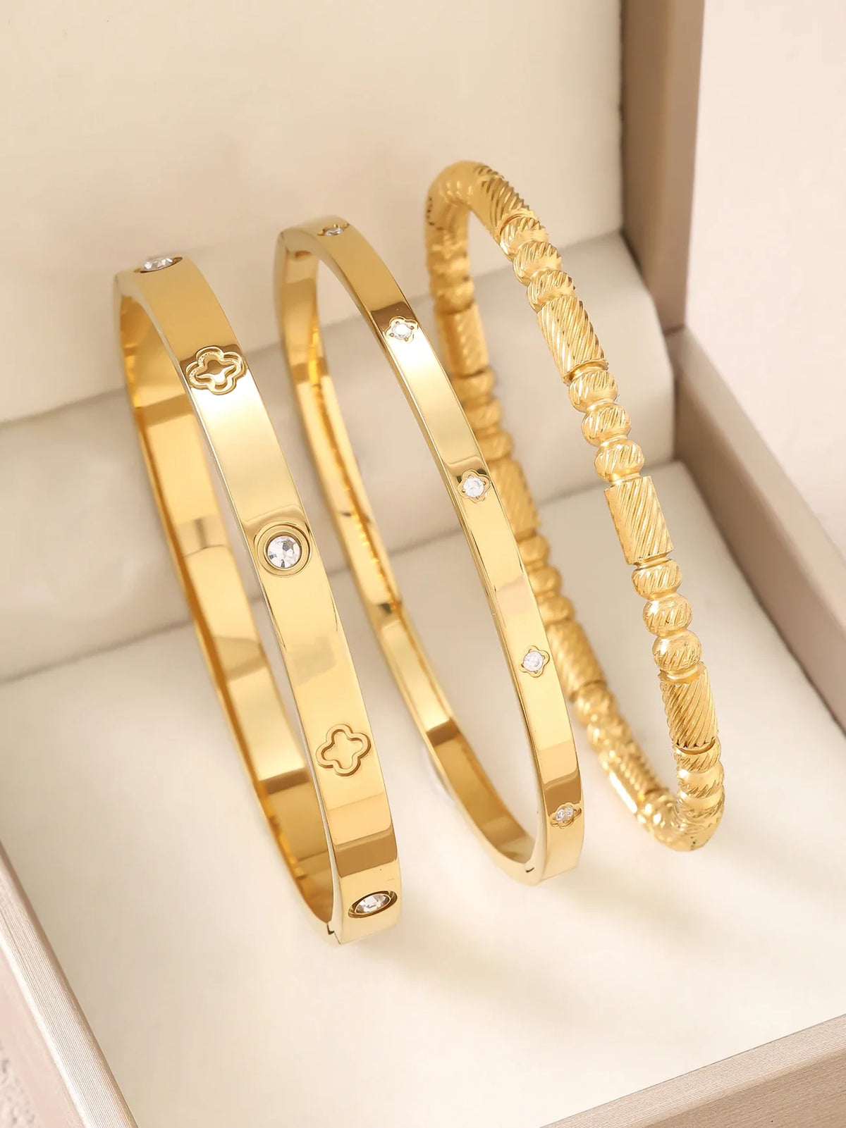 1pc 18K Gold Plated Stainless Steel Stackable Bracelet With Chain And Clover Design, Fashion Style For Women, Suitable For Casua