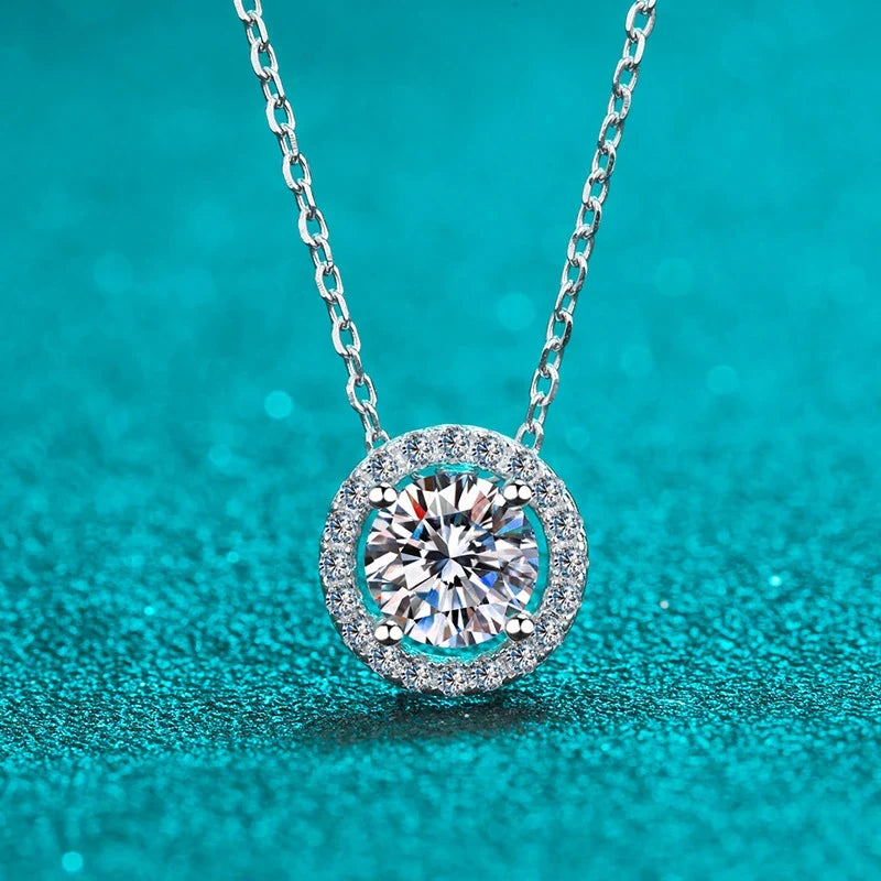 NeeTim 1ct D Color VVS1 Moissanite Jewelry Set 925 Silver with White Gold Plated Pendant Necklace Stud Earrings Sets for Women