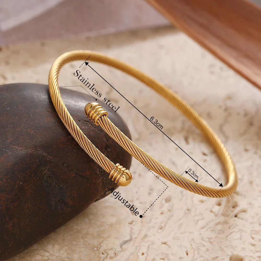 woiwoi Stainless Steel Bracelets Vintage Fashion Simplicity Temperament Decals Wires Metal Bracelet For Women Jewelry Gifts
