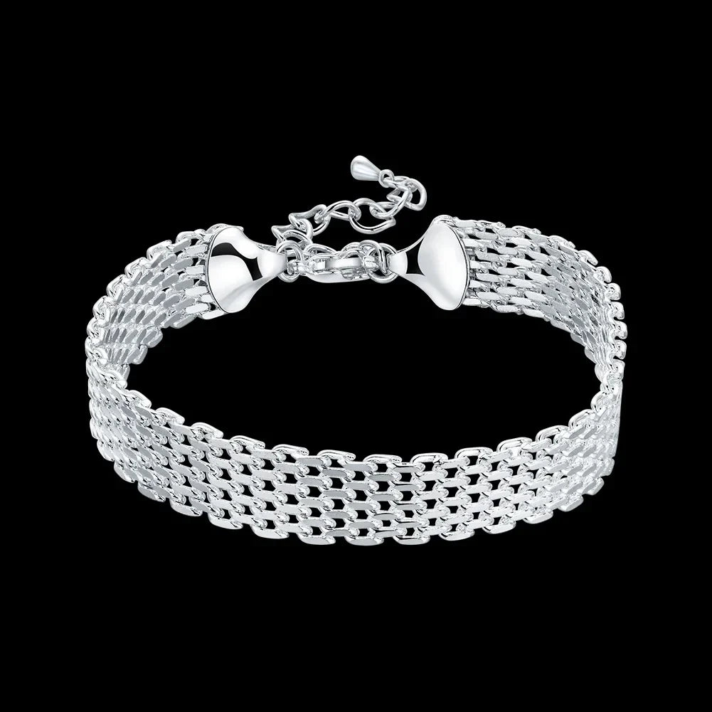 Noble 925 Sterling Silver Square Solid Chain Bracelet For Women Men Charm Party Gift Wedding Fashion Jewelry Free shipping